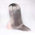 En stock 10 &quot;-24&quot; pelucas de cabello humano gris ombre remy brasileña peluca de cabello frente de encaje T1B-gris sedoso recto